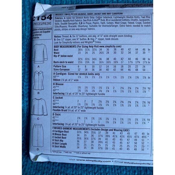 Simplicity Sewing pattern 2154 Suit skirt blouse blazer sz 6-14 - Picture 4 of 5